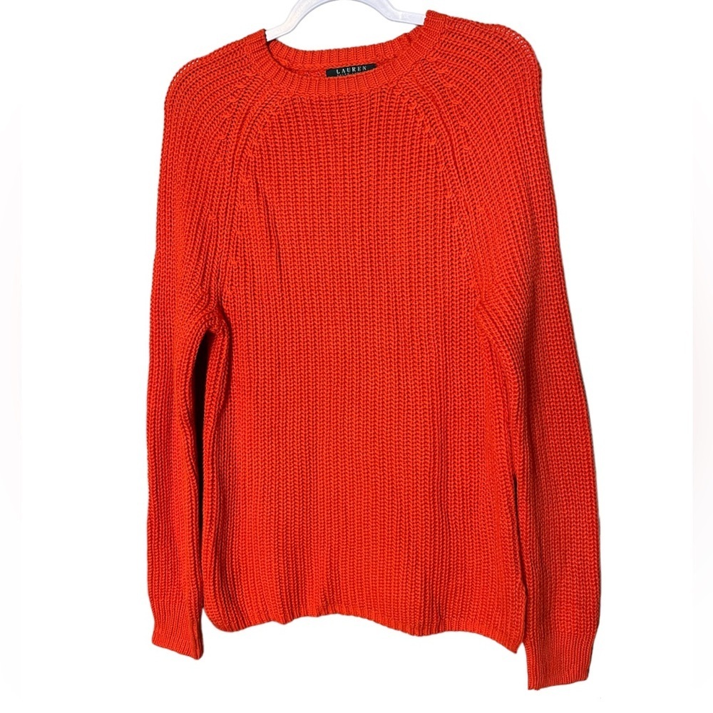 Lauren Ralph Lauren Orange Chunky Knit Crewneck Sweater - Picture 2 of 7
